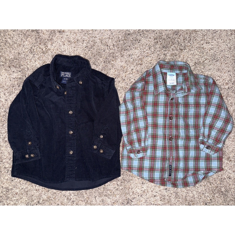 2 Baby Boys Long Sleeve Button Down Shirt Children's Place Old Navy 2000's